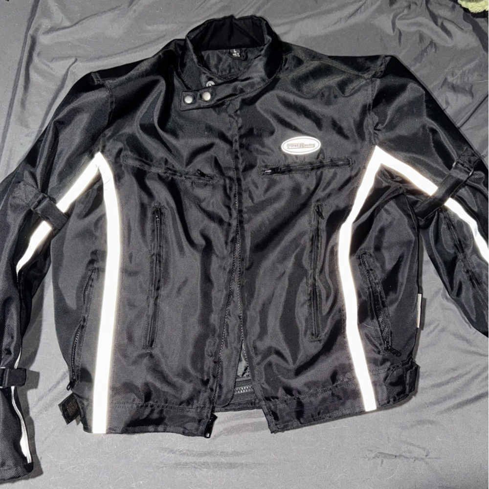 First Racing Armored Black Motorcycle Jacket, Reflective with Inner Liner - Picture 2 of 8